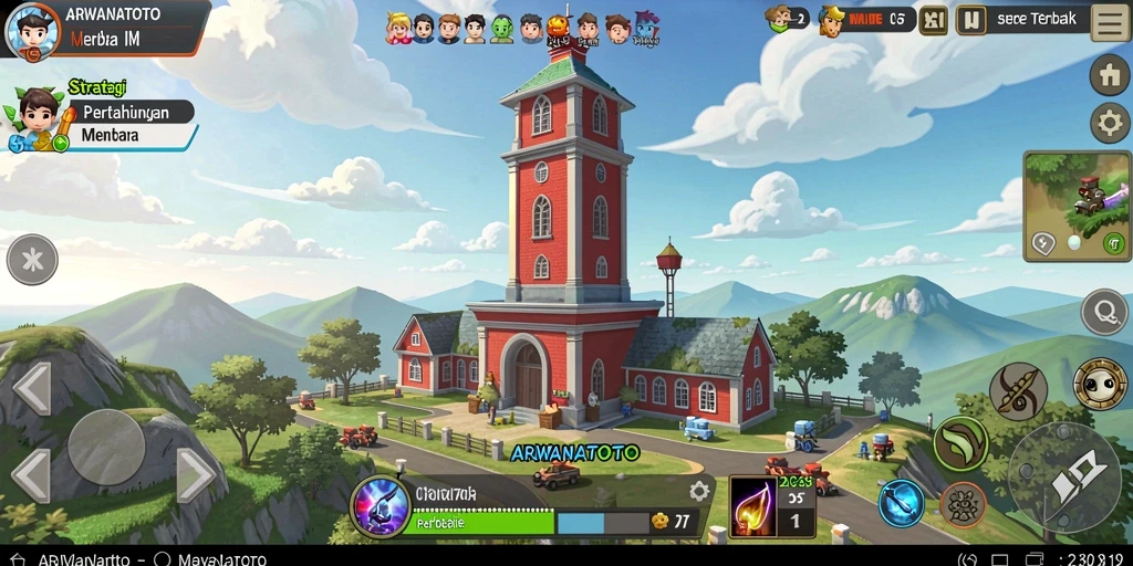 Tampilan gameplay ARWANATOTO yang mendebarkan dalam pertahanan menara.