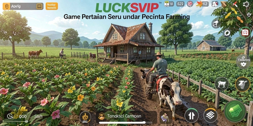 Screenshot utama LUCKSVIP menampilkan pemain yang sedang mengelola lahan pertanian.