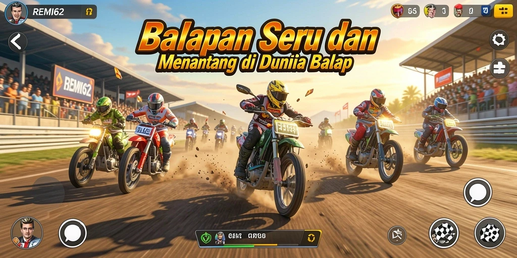 Tampilan gameplay yang seru di <strong>REMI62</strong> dengan mobil balapa yang cepat.